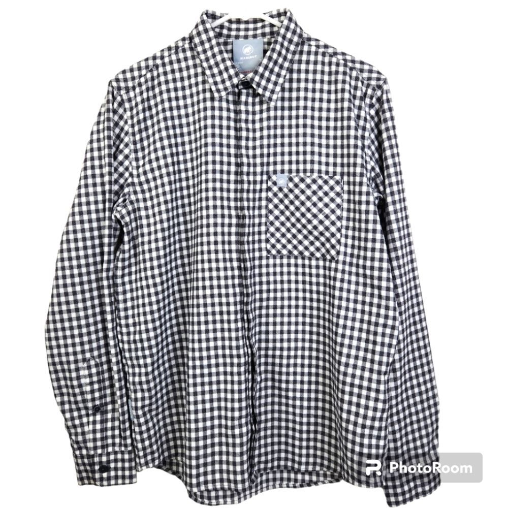 Mammut Mens Checkered Print Hidden Buttons Long Sleeve Button Down Size M